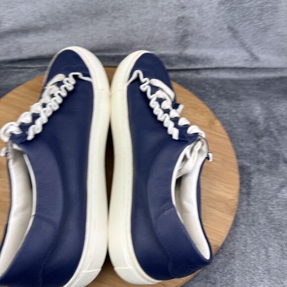 Tory Sport Shoes Mens Size 9.5 Blue Leather Low Top Ruffle Lace Casual Sneakers